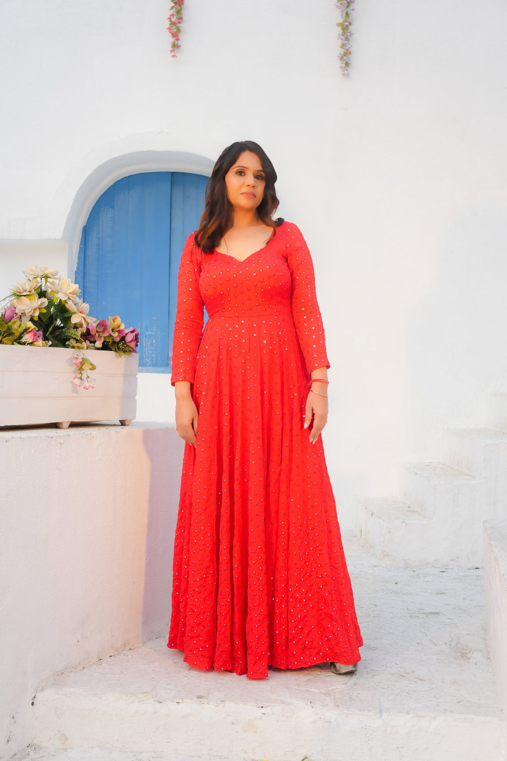 Rich Red Anarkali Suit with Mirror Magic