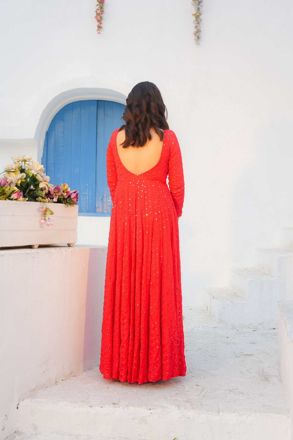 Rich Red Anarkali Suit with Mirror Magic