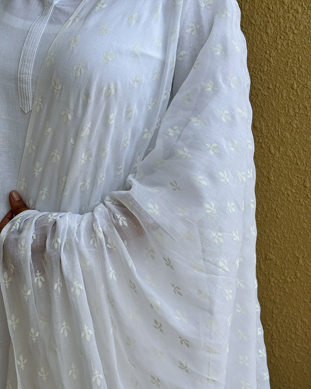 Snowy White Mul Cotton Kurta With Slip and Pants and Dupatta Suit Set