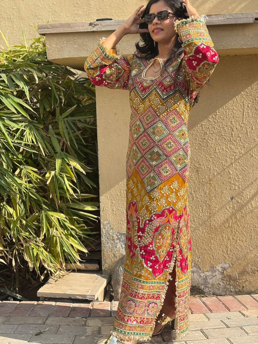 Zard Noor Position Printed Embroidered Kaftan