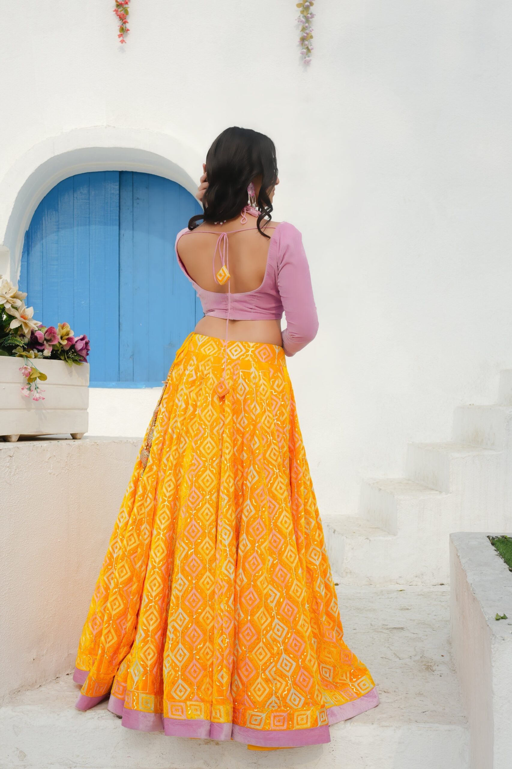 Golden Glow – A Royal Yellow Velvet Lehenga Set