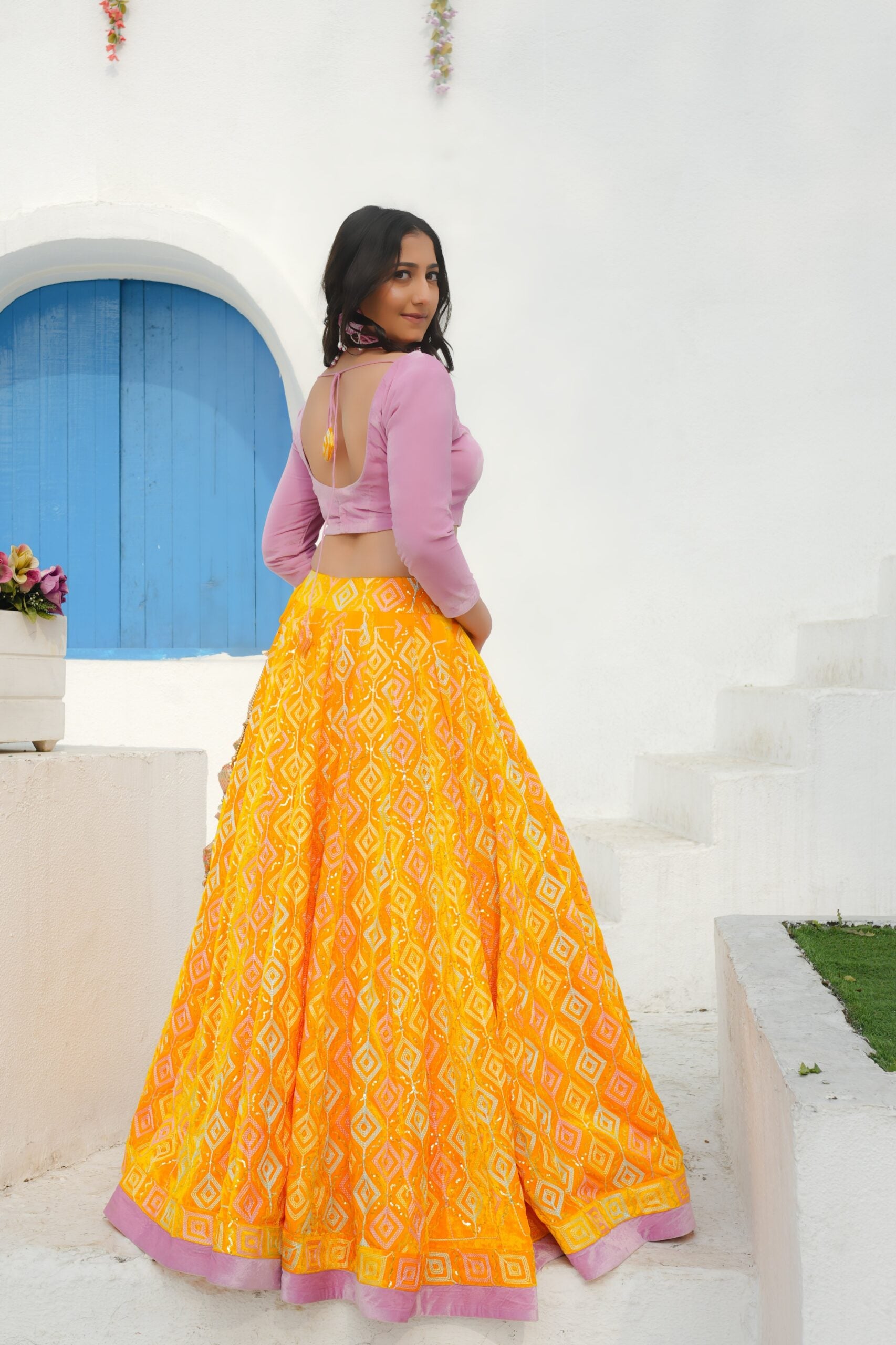 Golden Glow – A Royal Yellow Velvet Lehenga Set