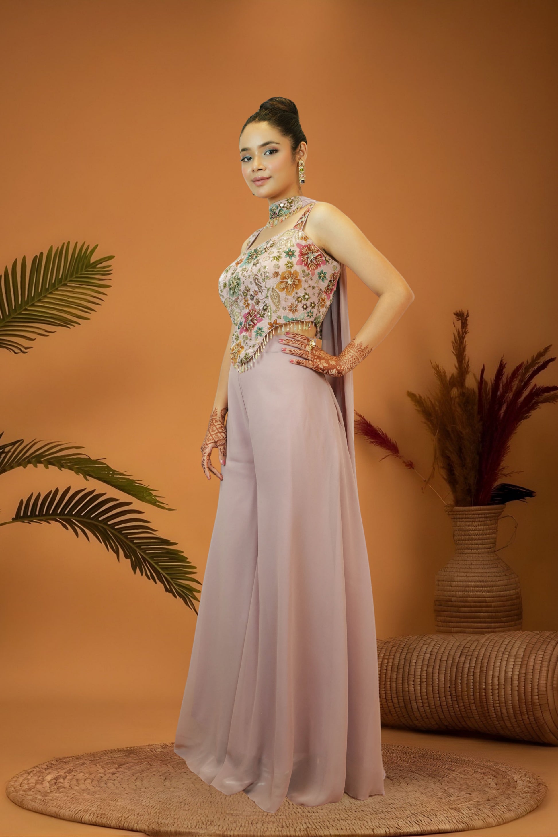 Mauve Corset Top Plazzo set
