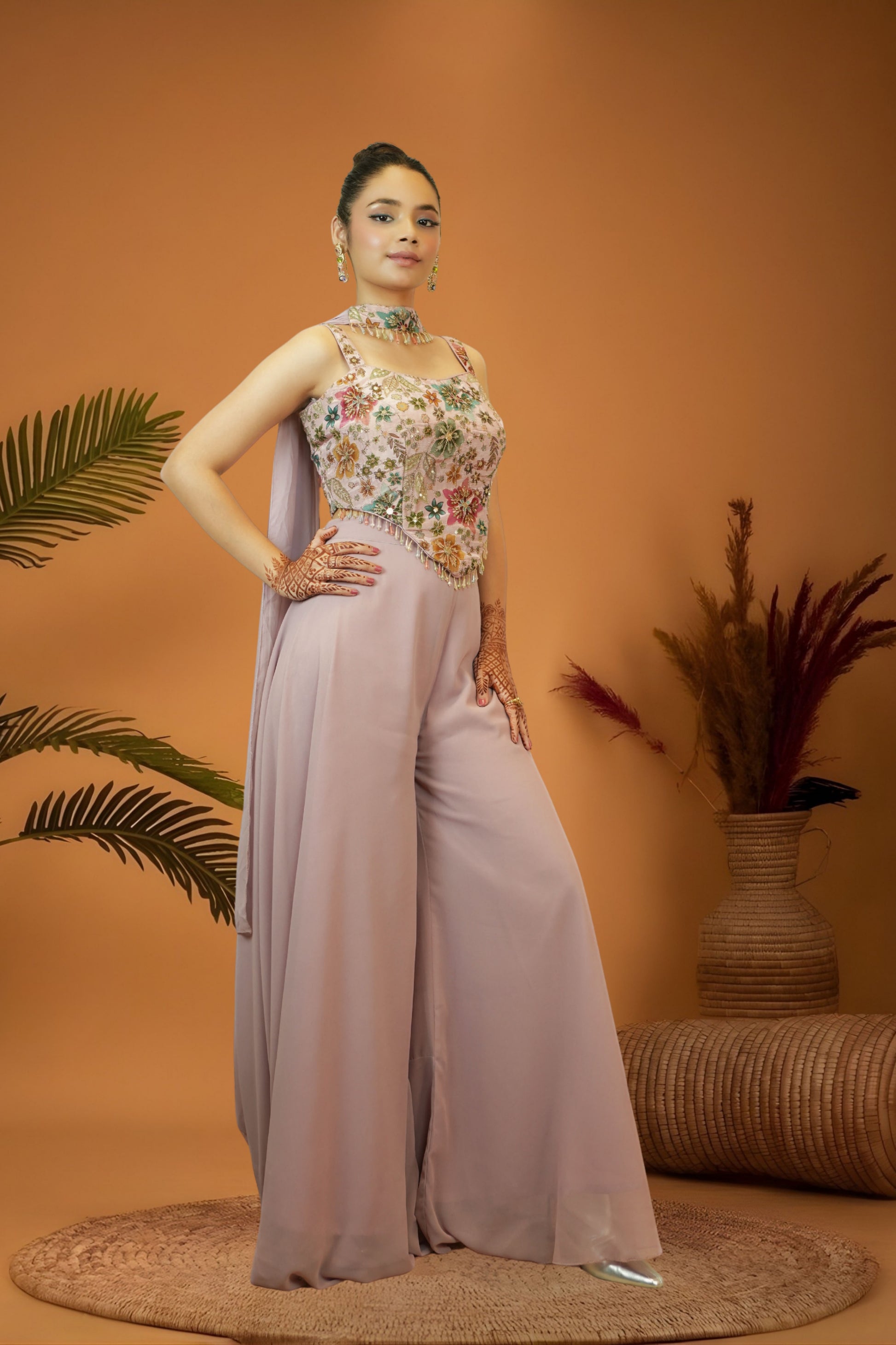 Mauve Corset Top Plazzo set