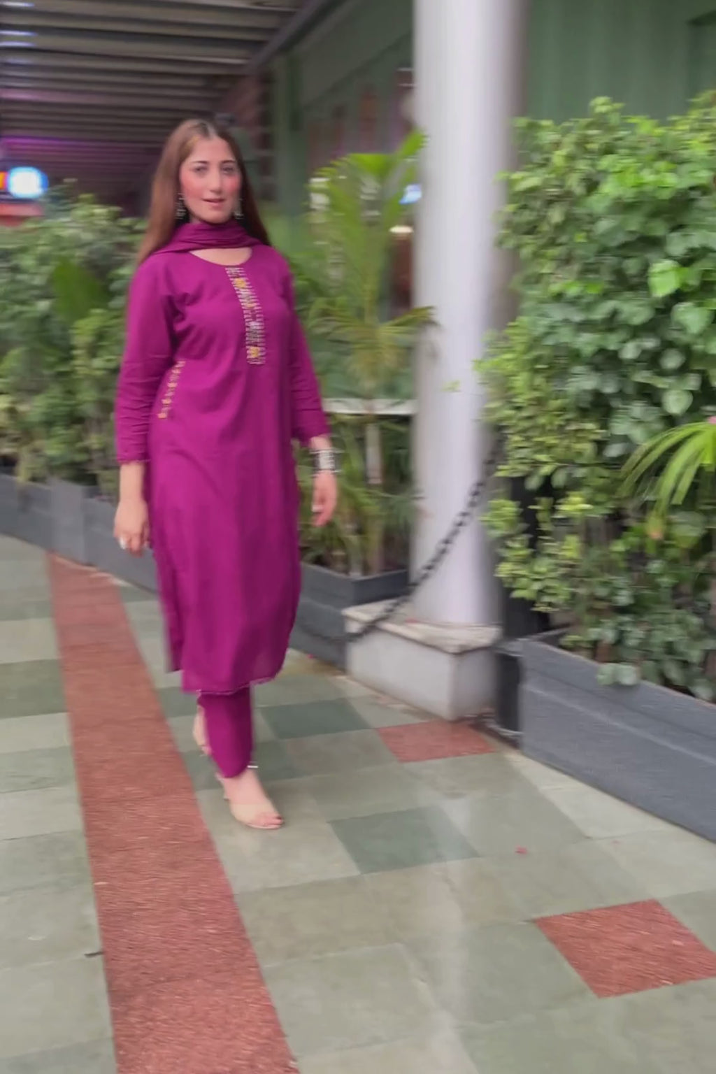 Royal Plum Embroidered Cotton Suit Set