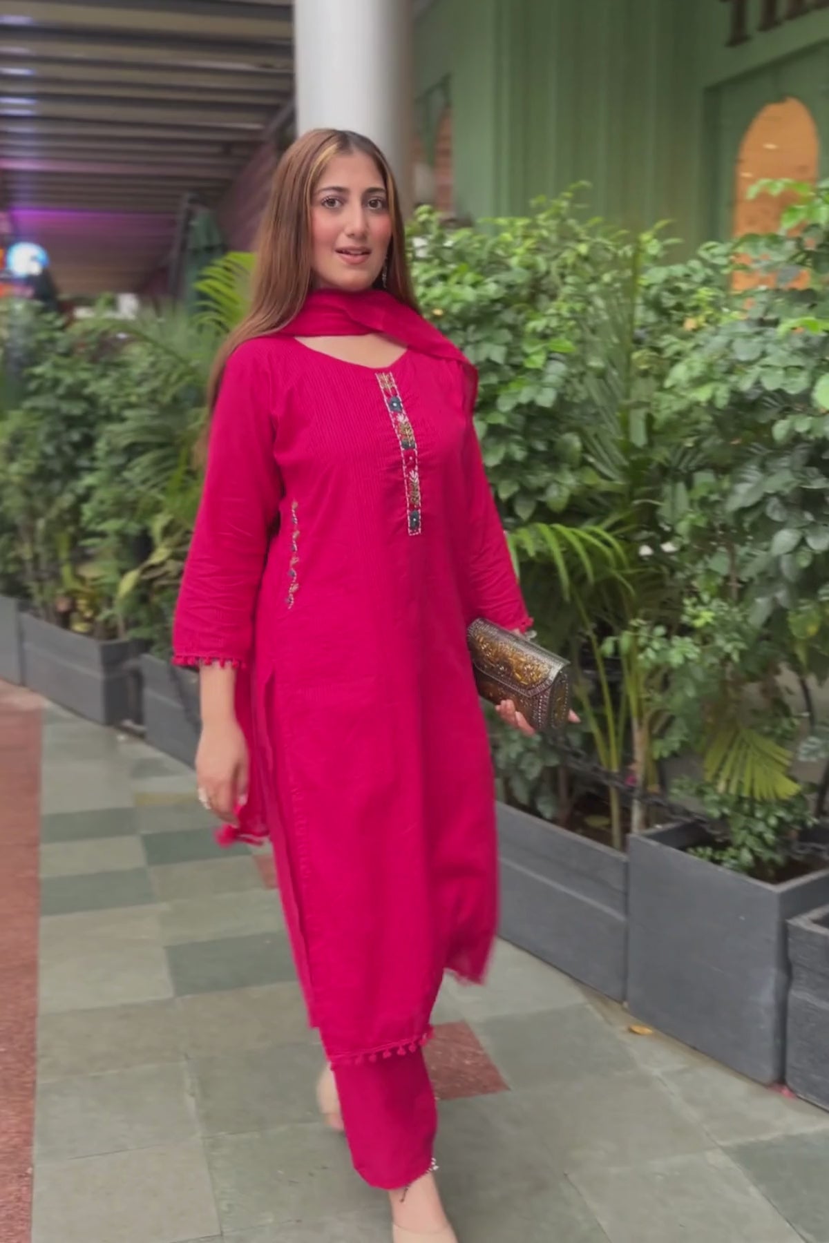Rani Pink Embroidered Cotton Suit Set