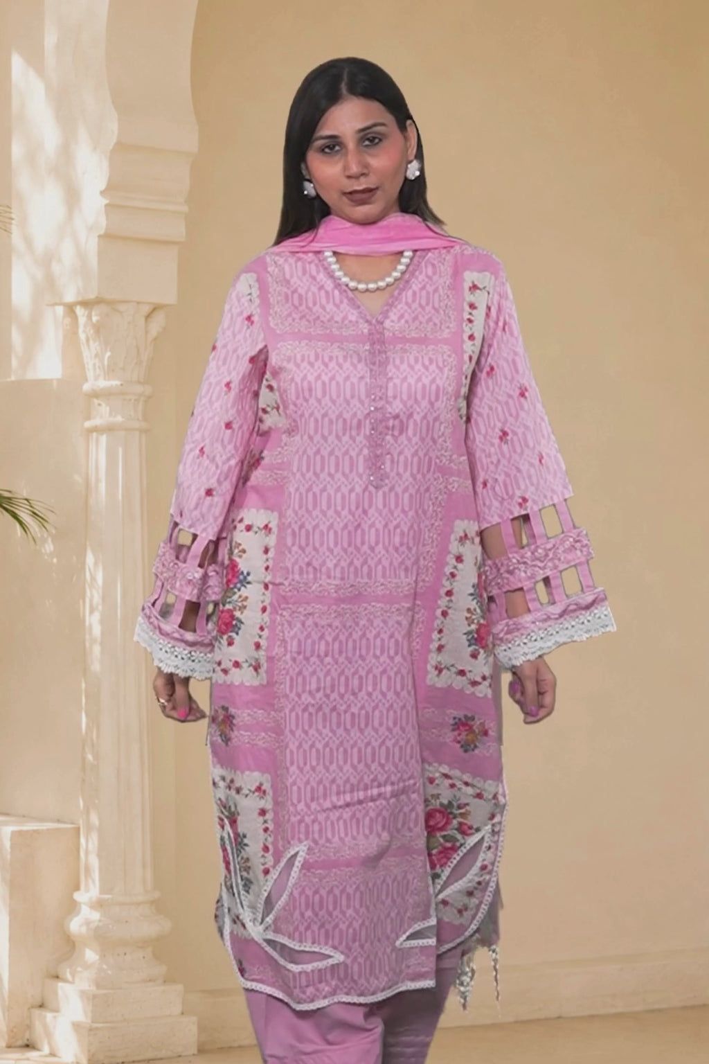 Arezia Blush Pink Lawn Kurta with Farshi Salwar Set
