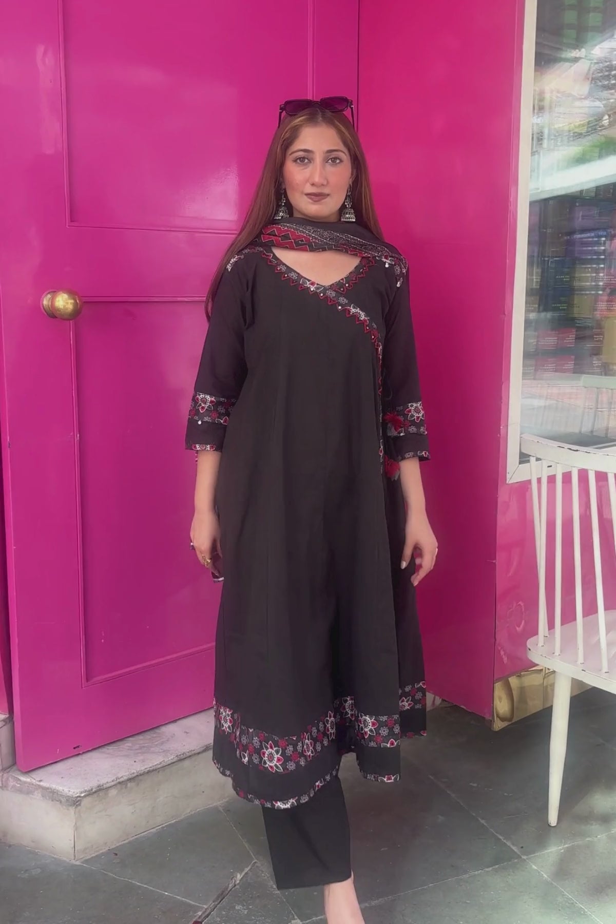 Black Zohra Cotton Slub Anarkali Suit Set