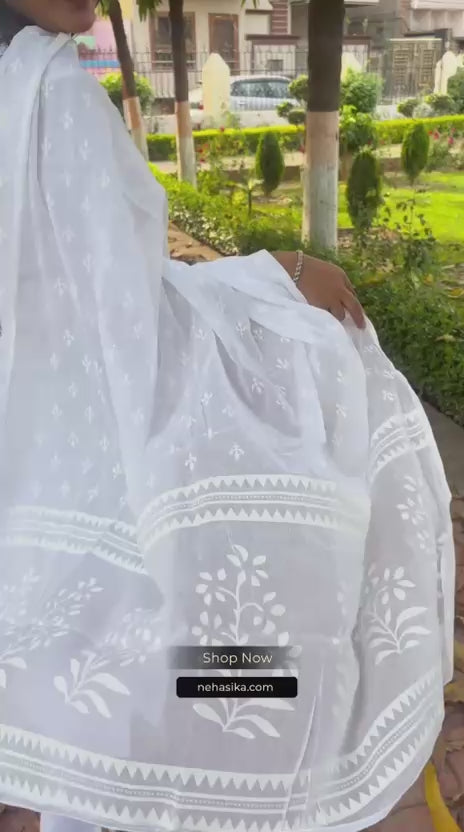 Snowy White Mul Cotton Kurta With Slip and Pants and Dupatta Suit Set