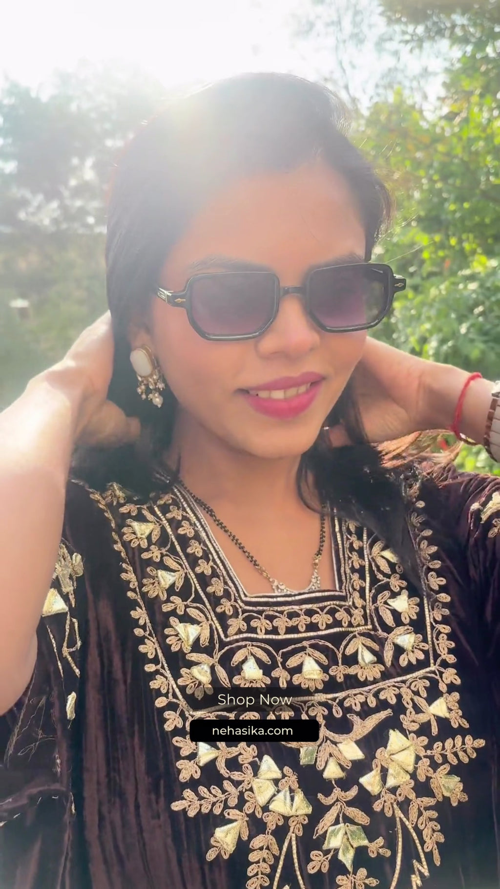 Kahwa-E-Shahi Velvet Gota Embroidered Kaftan With Plazzo