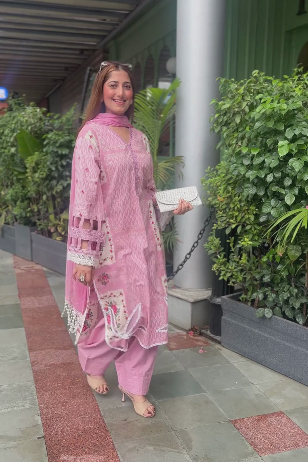 Arezia Blush Pink Lawn Kurta with Farshi Salwar Set