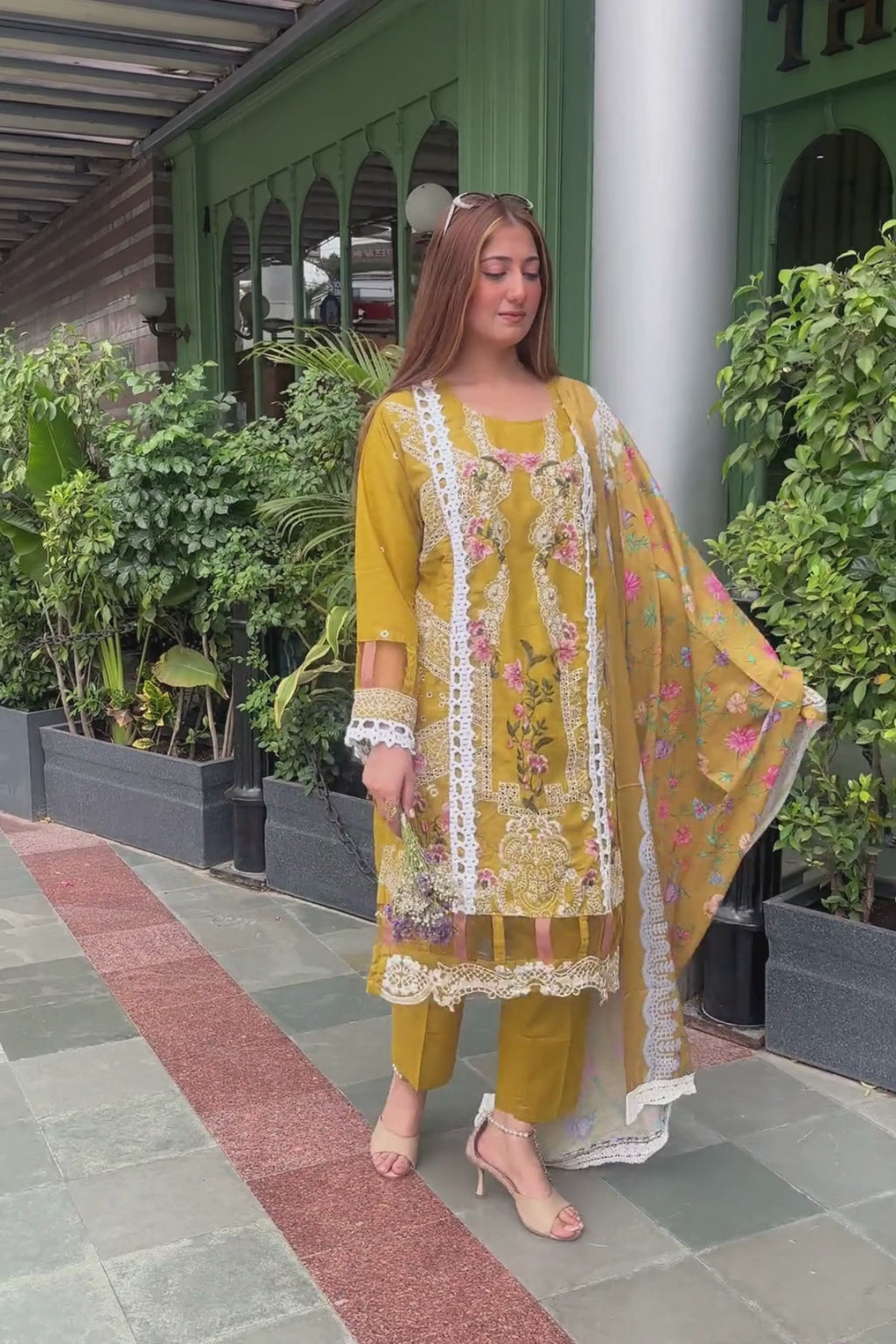 Mahreen - Golden Mustard Lawn Suit Set