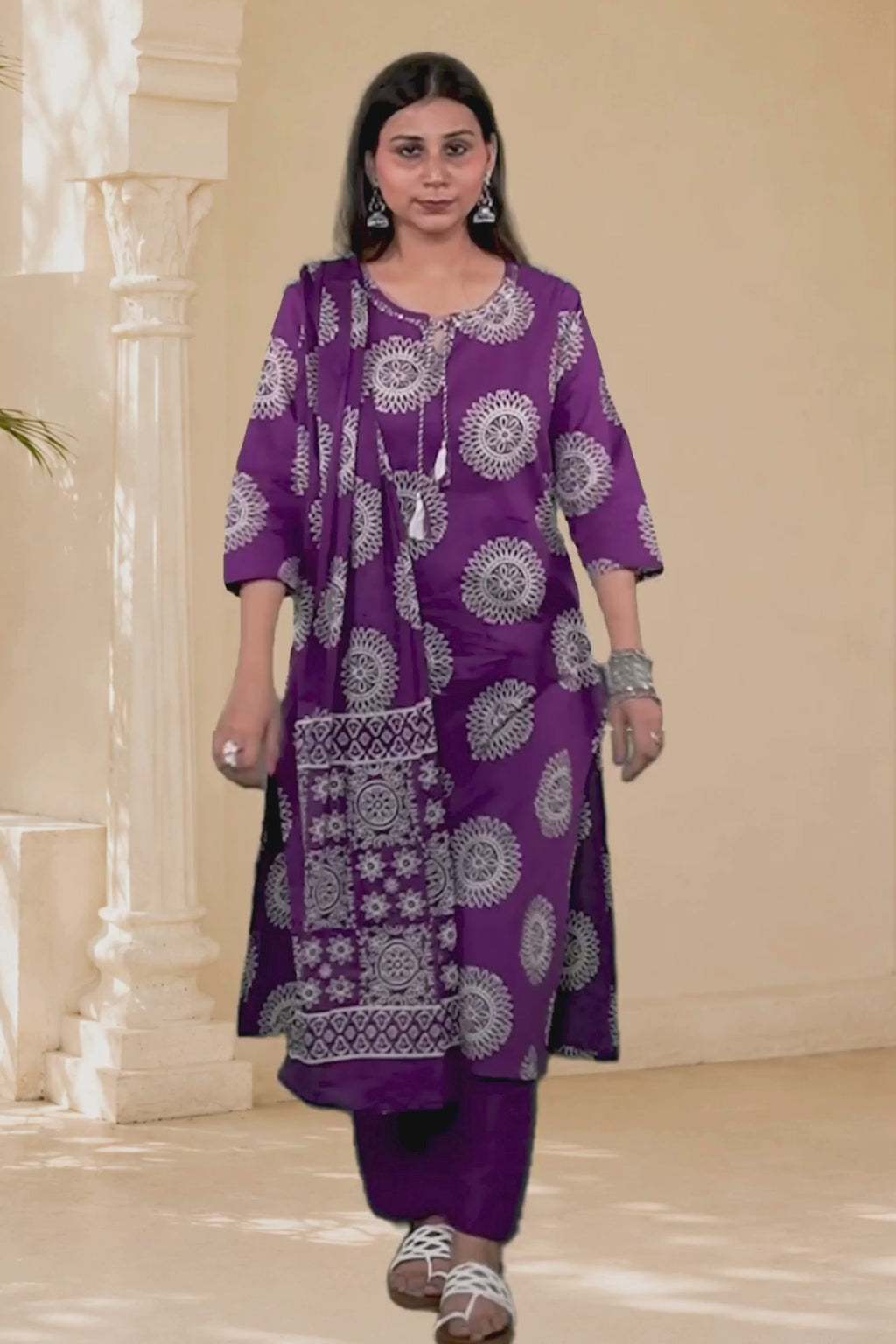 Purple Hand Block Printed Cotton Suit Set