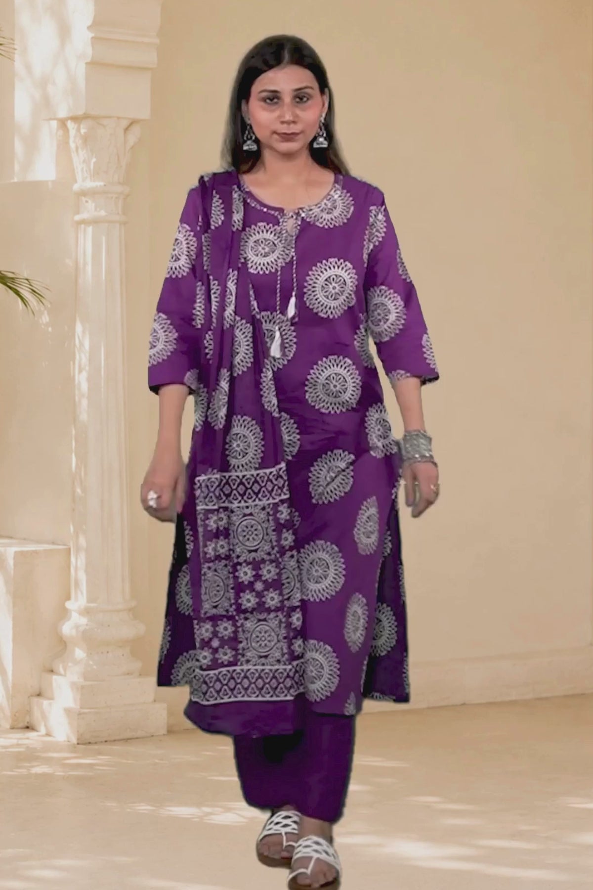 Purple Hand Block Printed Cotton Suit Set