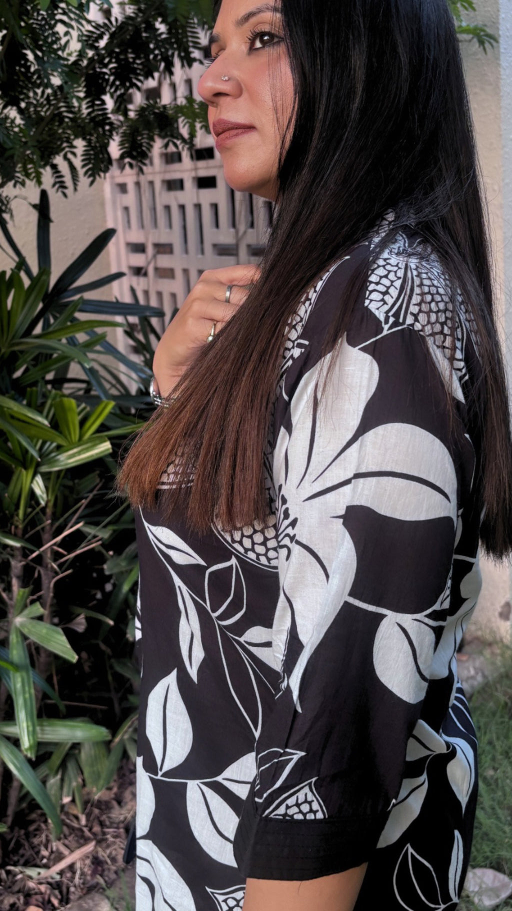 Black Flora Printed Cotton Kurta with Pants